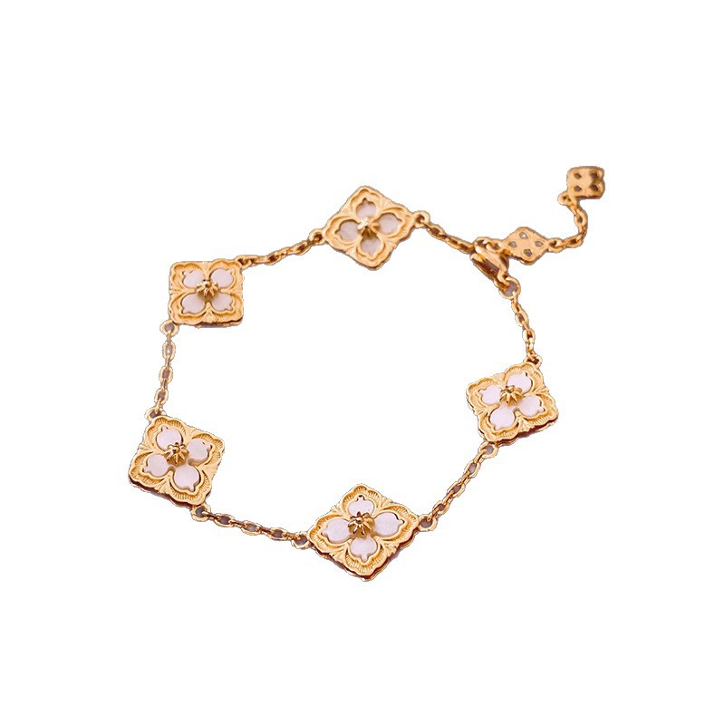 14K Real Gold Plated Rhombus Flower Light Luxury High-end Feel Bracelet Daily Commute Versatile Elegant Jewelry for Women - view 6
