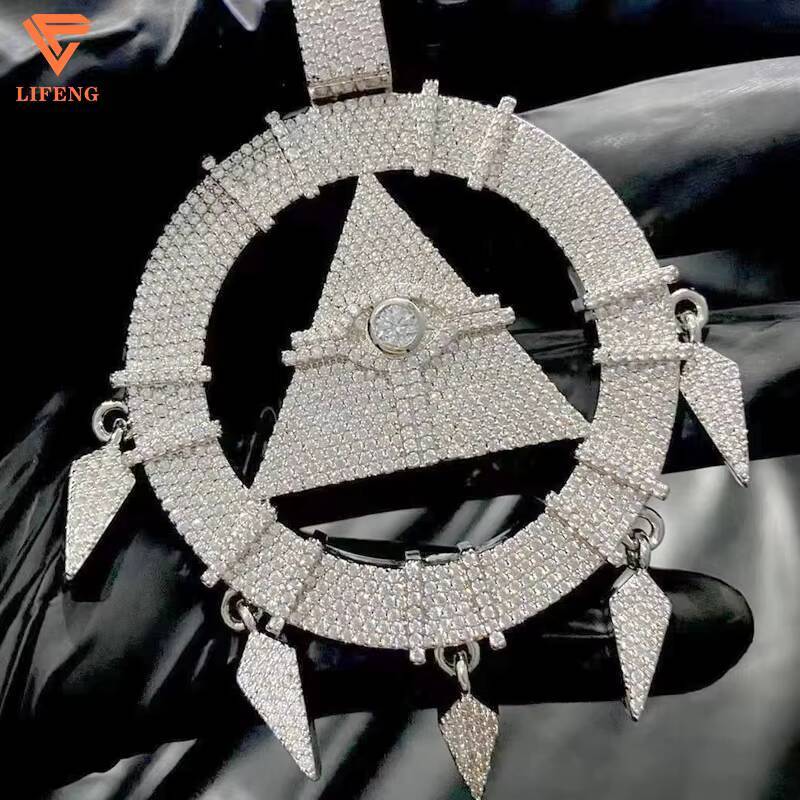 Lifeng Jewelry Custom Iced Out VVS Moissanite Pendant Geometric Round Triangle Shape Hiphop Pendant Necklace for Women Men