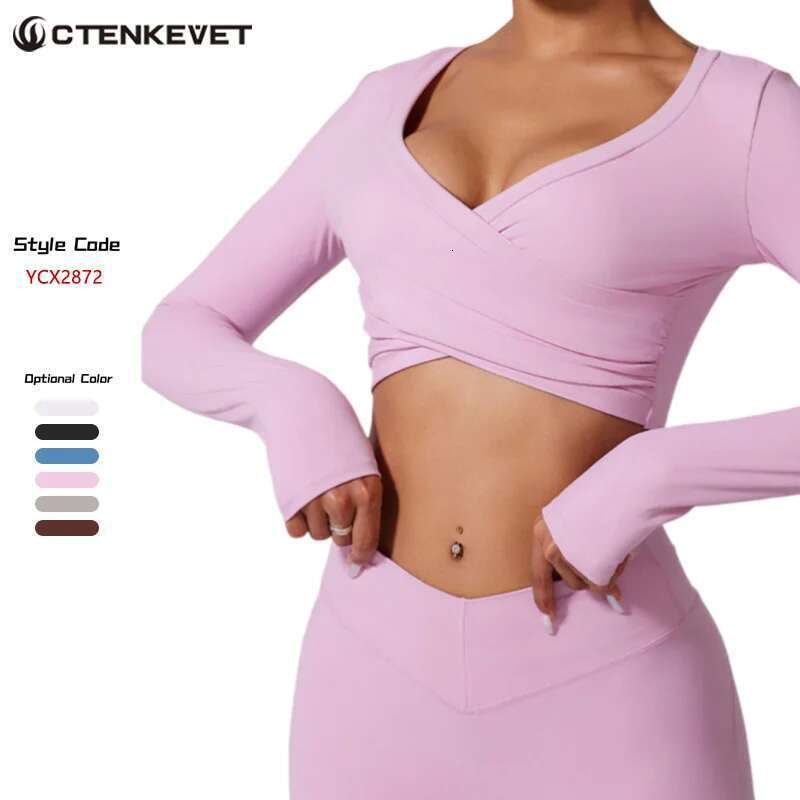 Ctenkevet Sports Long-Sleeved Shirt Women Crop Gym Top Female Workout Shirts Quick Dry Yoga Clothing Sport Outfit For Woman