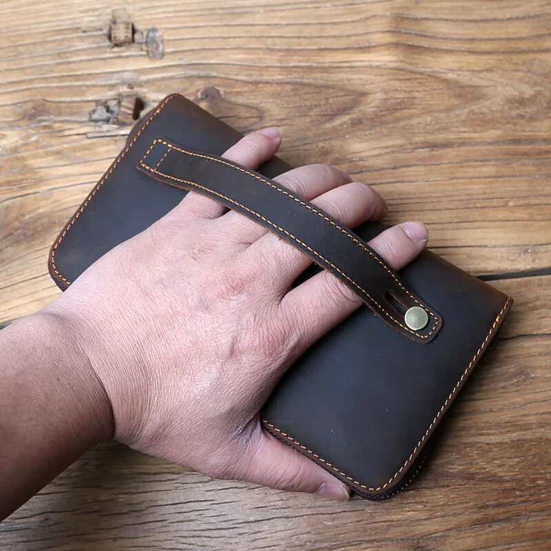 NZPJ Vintage Men Long Crazy Horse Leather Mobile Natural Cowhide Clutch Multi Functional Wallet Card Bag