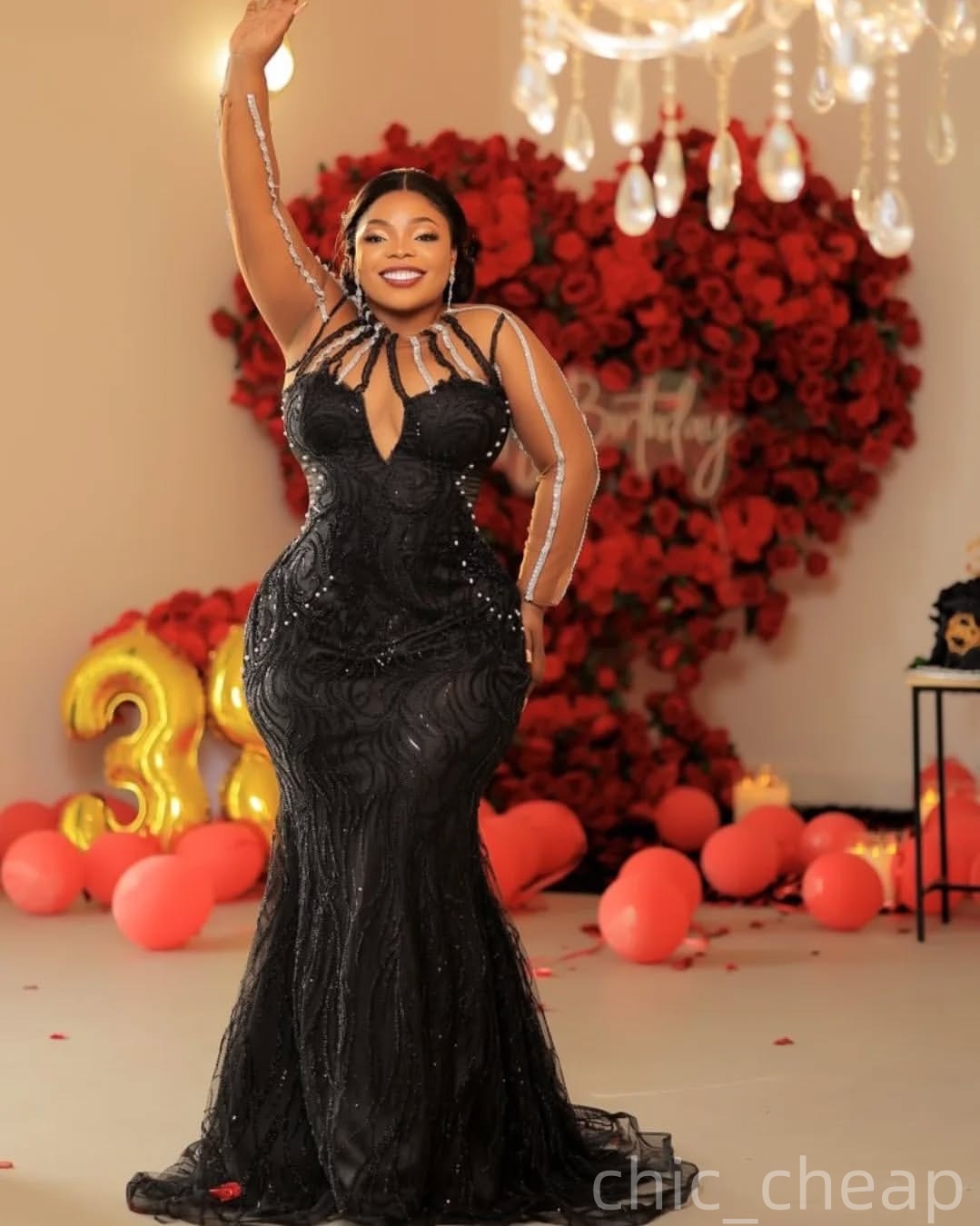 Mermaid Black Plus Size Prom Dresses 2025 Lace Beaded Vintage Sheer Neck Evening Formal Party Second Birthday Engagement Gowns Dress For Special Occas