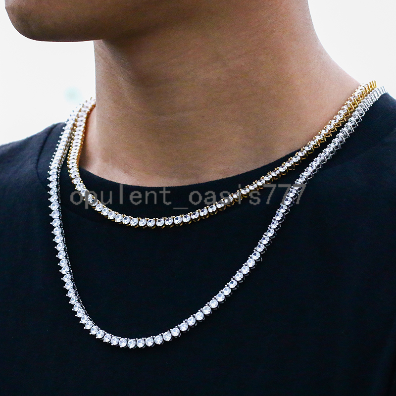 Fashion Jewelry Classic 3 Prong Setting moissanite Diamond Cluster Tennis Chain Necklace for Men Women