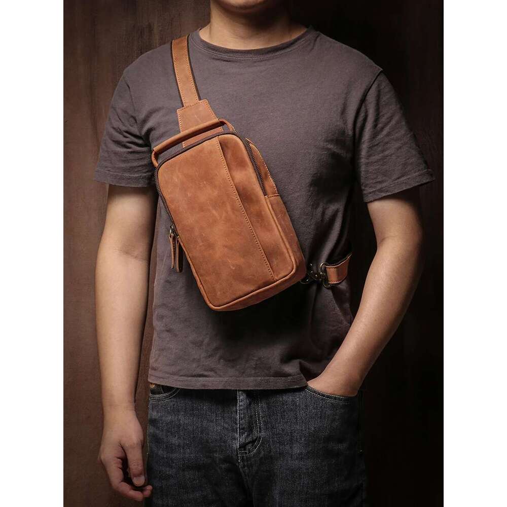 GURO Men's Higher Quality Chest Pack Vintage Genuine Leather Travel Sling Bag Male Satchel Crazy Horse Cowhide Crossbody
