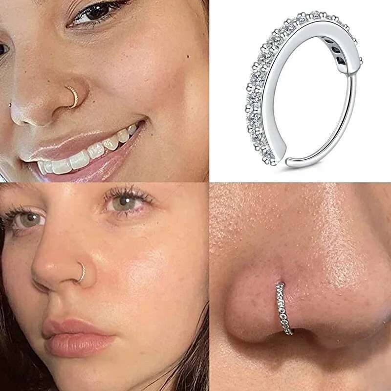 Cubic Zircon Fake Ring For Women Stainless Steel Round Cartilage Tragus Helix Ear Nose Piercing Falso Nariz Body Jewelry