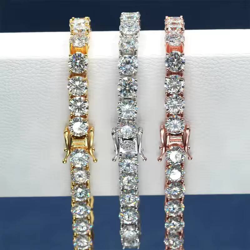 Sparkling VVS Moissanite Tennis Chain Necklace 925 Silver Rose Gold Plated Iced Out Cut Jewelry for Womens Anniversary