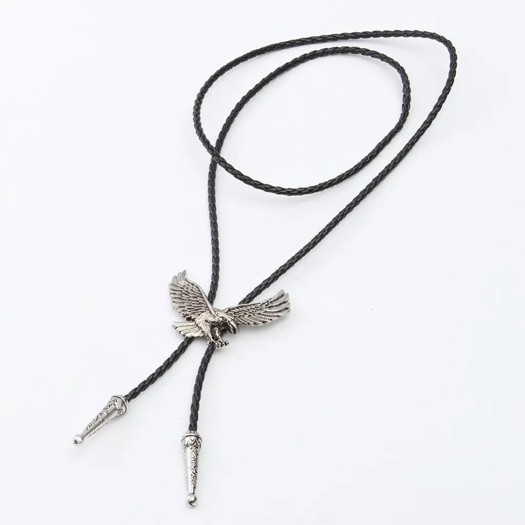 Metal eagle and leather rope Mens Tie Necklace Jewelry Western Cowboy Shirt Bolo Bow Necktie 250430