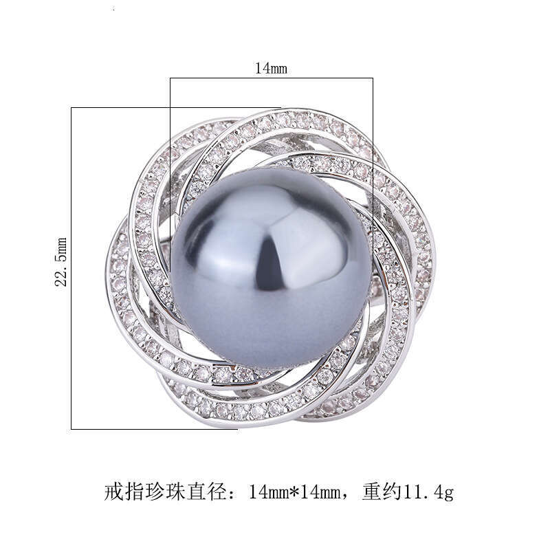 Huabi Jewelry Copper Plated True Gold With Mother Of Pearl, Lace Style, Charm, Dia Inlaid Ring, Female 14Mm