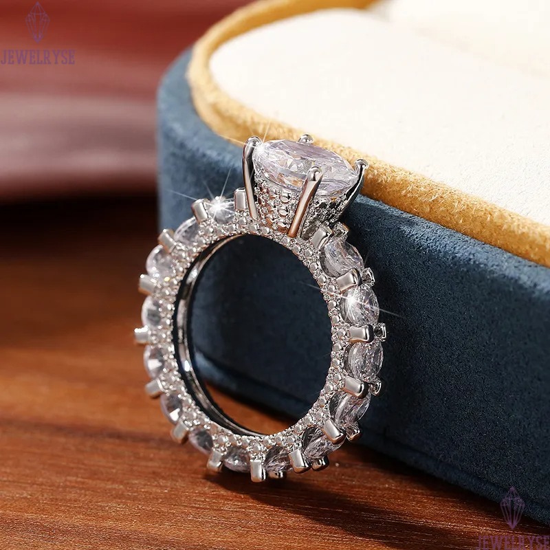 Wedding Rings Luxury Jewelry 925 Sterling Silver Fill Round Cut White Topaz CZ Diamond Eternity Party Women Engagement Bridal Ring For Lover Gift