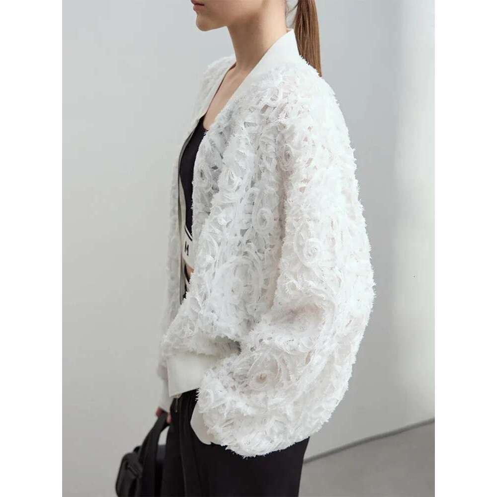 AMII Minimalist Zipper Jacket Women 2025 Spring New V Neck Stereoscopic Hollow Flowers Drop Sleeve Loose Casual Tops 12541004