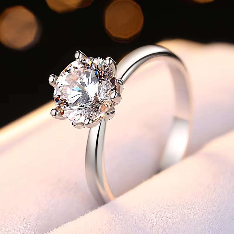Luxury Crown Rings White Gold Plated Shiny Round 1ct Moissanite Finger Rings 925 Sterling Silver Crown Wedding Rings for Women