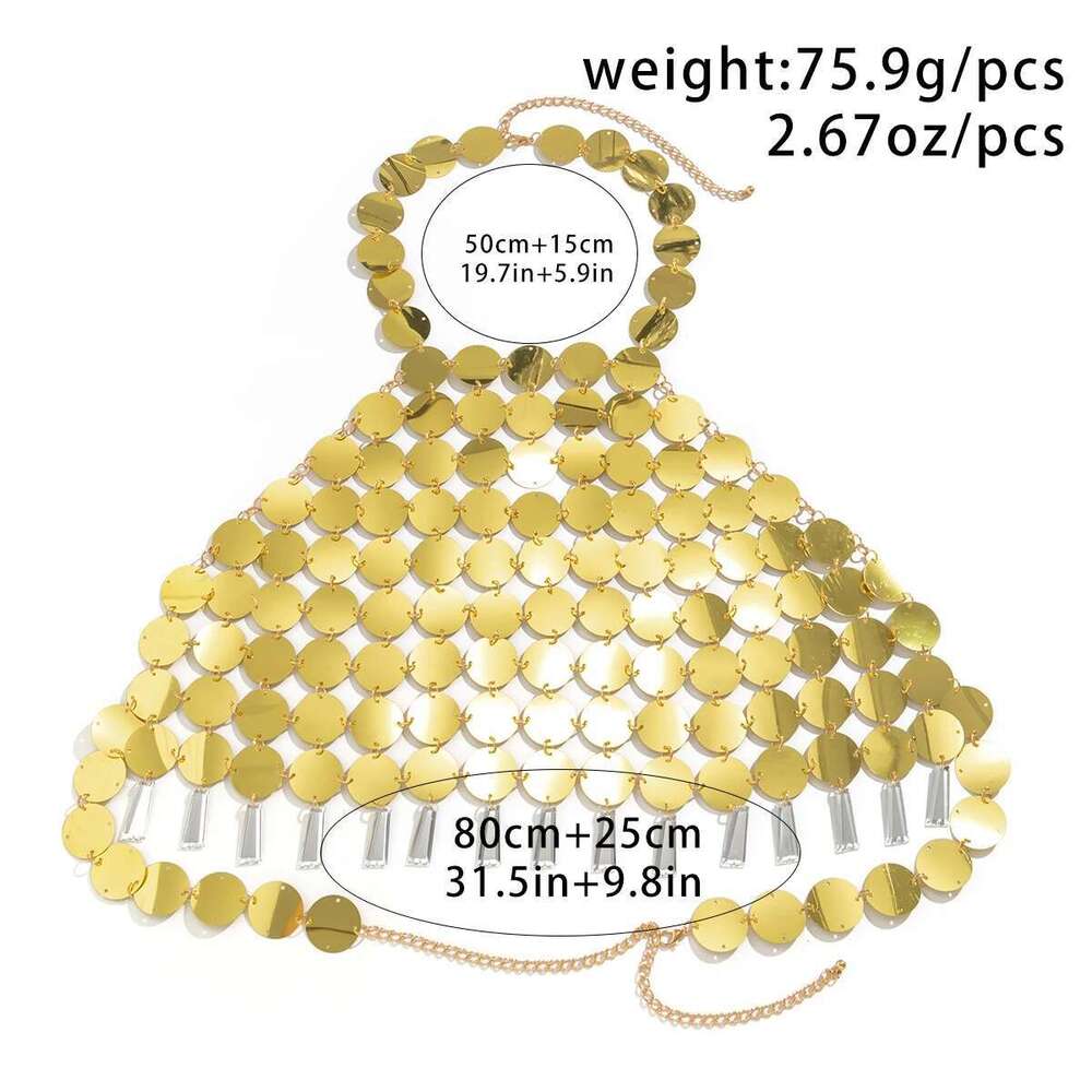 Ingesight.Z Sexy Sequins Hanging Neck Bra Top Chest Chain Women Summer Beach Crystal Tassel Pendant Body Festival Y2k Jewelry
