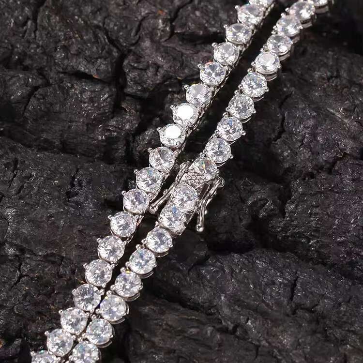 Pass Diamond Test 3mm--5mm Wide 925 Silver Gold Plated Moissanite Diamond Three Prong Tennis Necklace/bracelet Chain