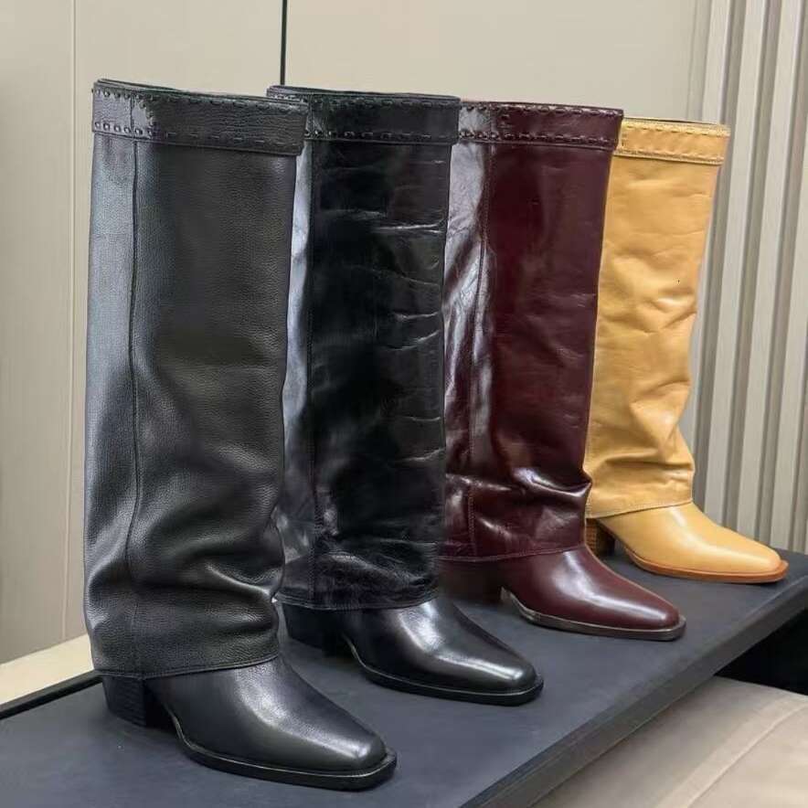 2025 new autumn winter classic simplicity fashionable mid Knee boots lady tube boot designer shoe woman long boots 7cm thick heel pants leg boot style straight boots