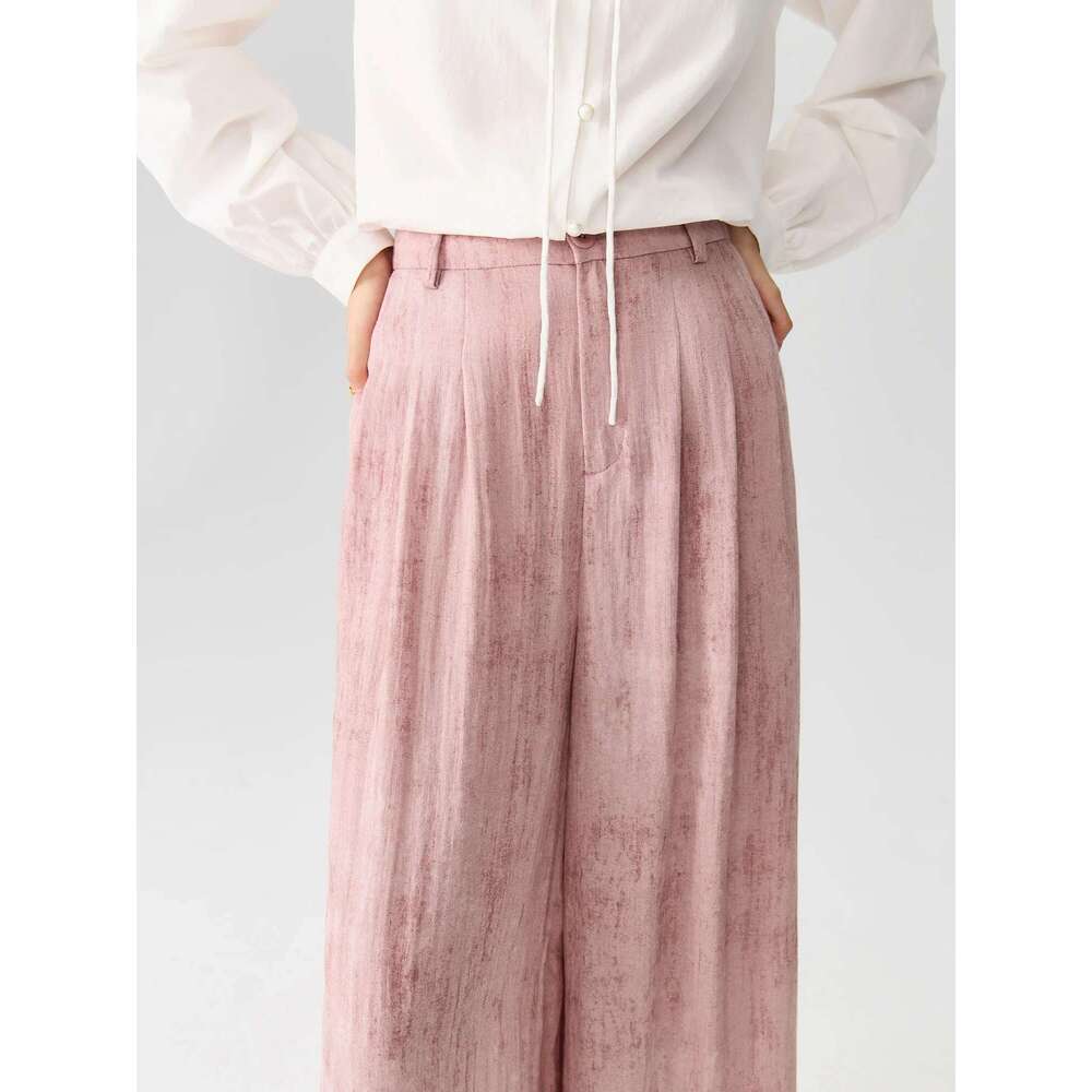 DUSHU Women's Autumn New Commuter High Waist 2024 Linen Smudged Versatile Casual Loose Wide Leg Pants 24Ds83074