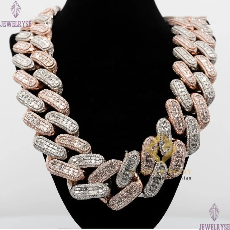 necklace moissanite chain cuban chain Big Heavy Mens Necklace iced Out Vvs Moissanite Baguette Diamond Hip Hop Iced Out Cuban Link Chain