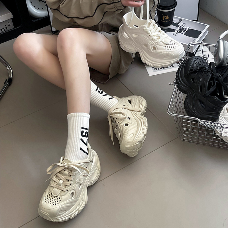 Thick Soled Perforated Women Lace Up Sports Running Dad Shoes Driving Water Cool Slippers For Women In Summer Ddmysaturn