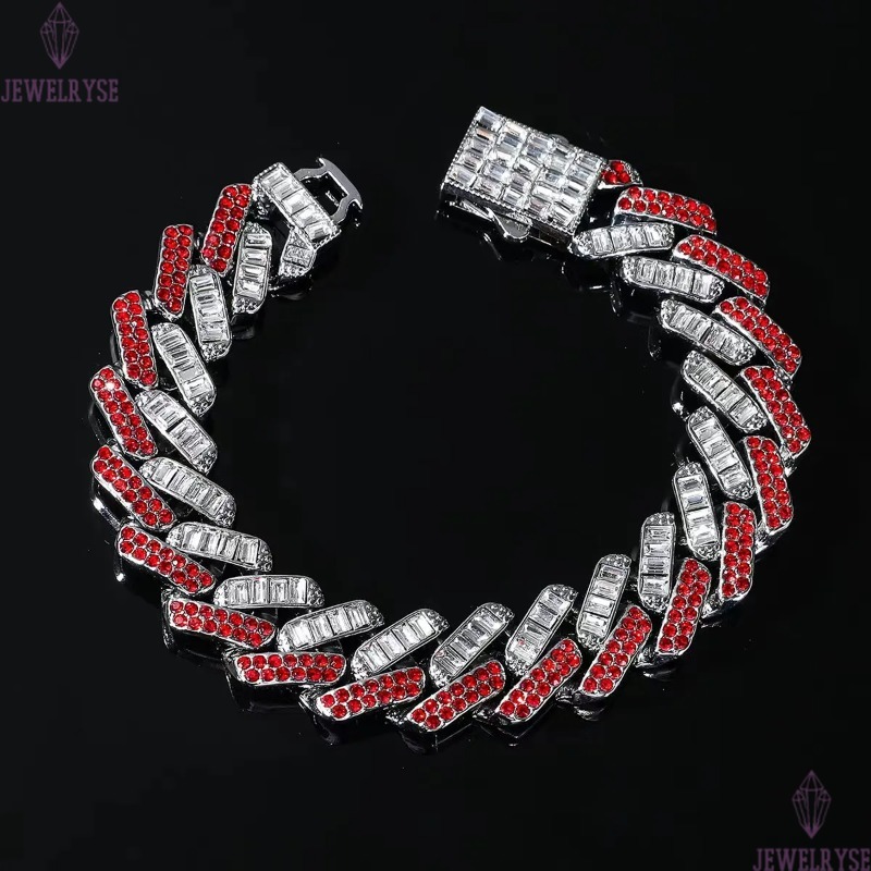 necklace moissanite chain Iced Out 925 Pure Silver Moissanite Necklace Gra Vvs 15mm Two Tone Moissanite Cuban Link Chain