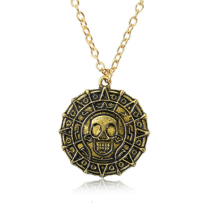 COS Jewelry Caribbean Pirate Gold Coin Chain Men's Skull Necklace Pendant