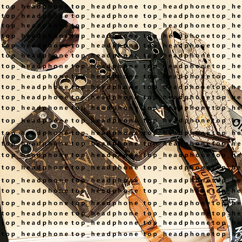 Designer phone case Luxury iPhone 17 Pro Max Wallet Case Genuine Leather Card Holder with Strap Detachable Lanyard With Samsung s24 ultra s23 plus s22 S2 Mobile Case