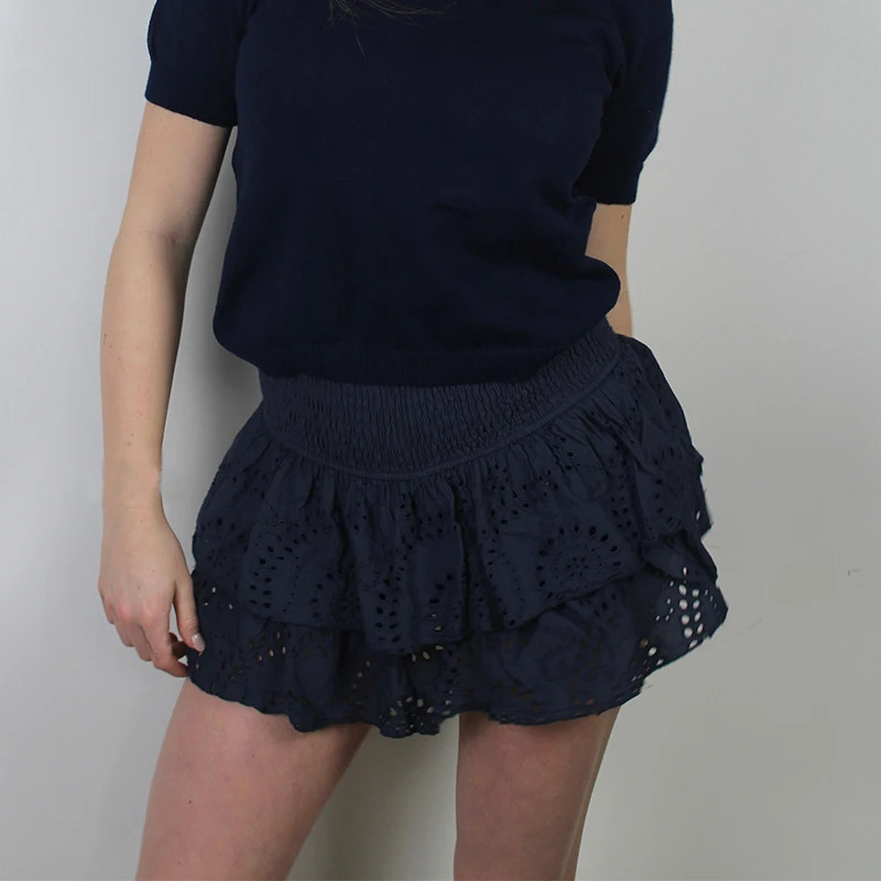 Women Y2K Ruffle Layered Hollow Mini Skirts Smocked A Line Pleated Short Skirts Teen s Boho Beach Kawaii Mini Skirts 250428