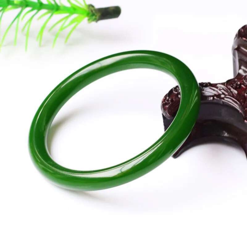 Natural Chinese Green Jasper Hand-Carved Fashion Jewelry Spinach Thin Round Nephrite Jade Bracelet For Girls And Mother