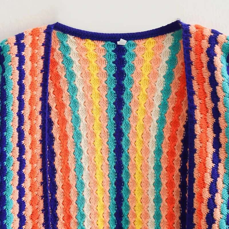 Autumn spring Cardigan Stripe Sweater Casual Multi-color Hand Hook Loose Knit Women's Clothing Knitwear Soft Warm Female Tops fashion clothing wo