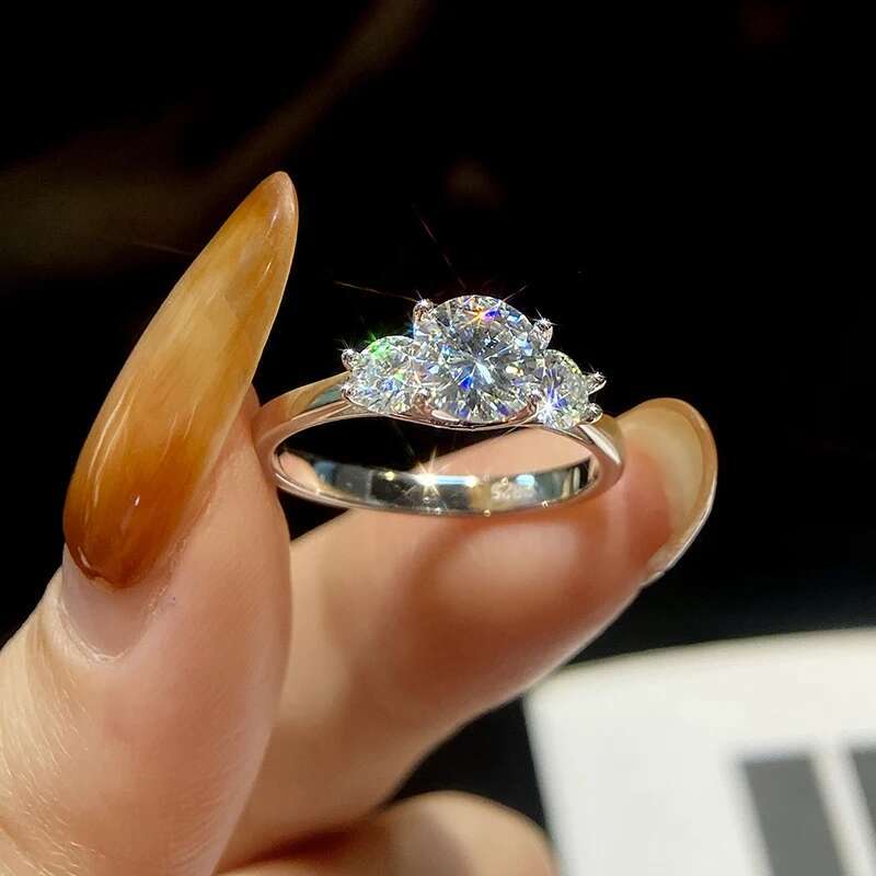 KNB 1CT Brilliant Certified Round Moissanite Diamond Wedding Rings For Women Real 925 Sterling Silver Gold Color Fine Jewelry