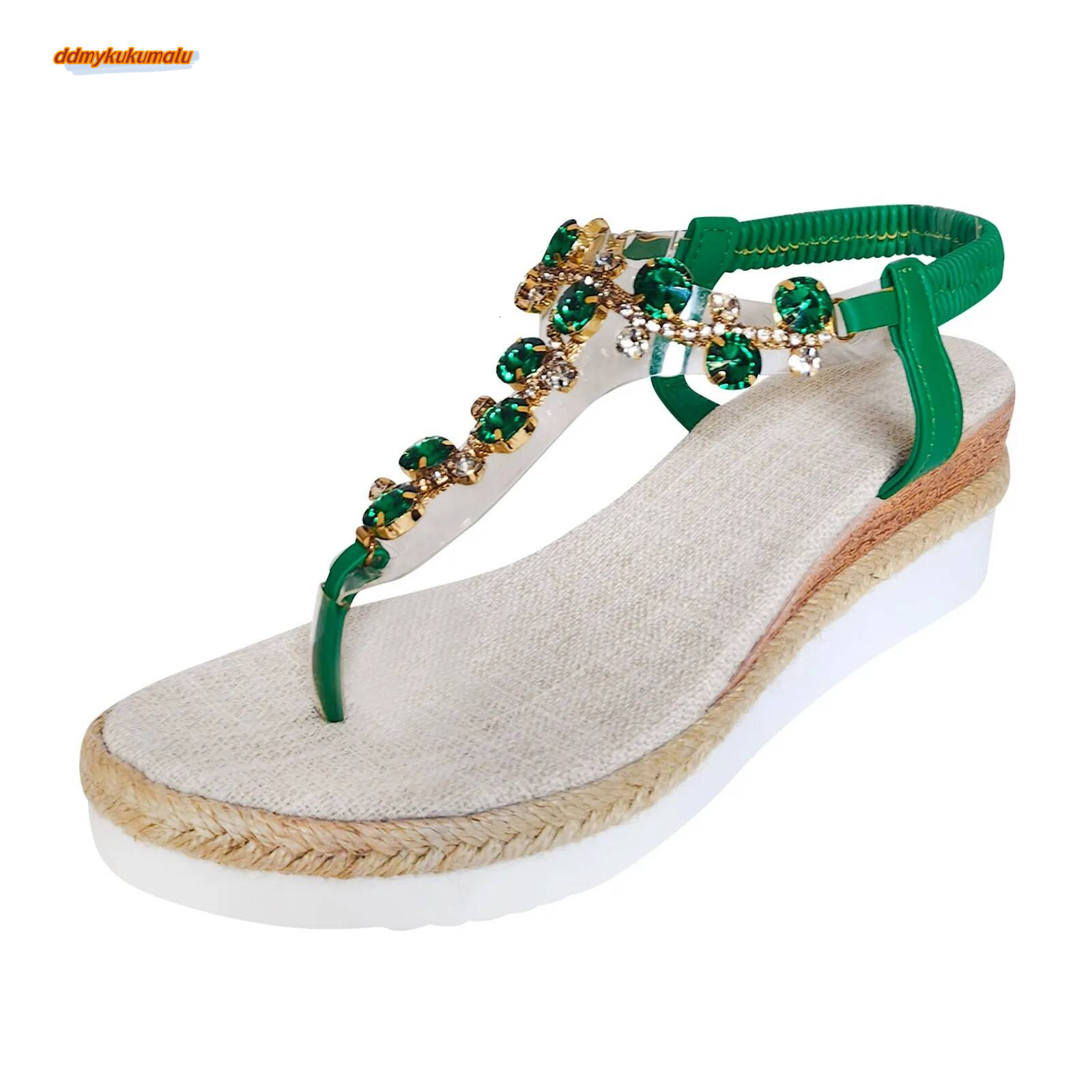 Womens Bohemian Rhinestone For Fashion Wedge Heel Thick Sole Comfortable Sandals for Women Fancy ddmykukumalu