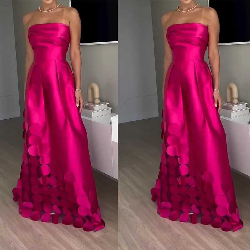 European and American fashion strapless high waisted evening gown womens design sense patchwork satin sexy dress vest W250430
