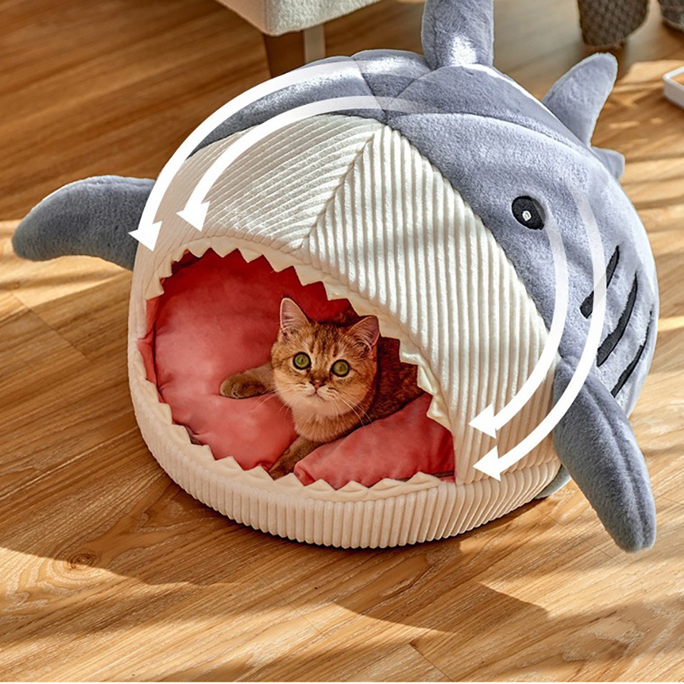 Shark Design Soft Cat Bed Room Decor, Cute Shark Designed Breathable Dog Bed, Pet Supplies for Indoor Use