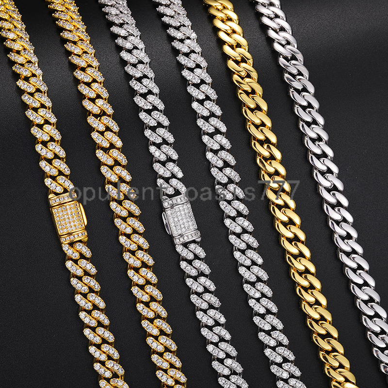 Fashion Hip Hop Jewelry 8mm Gold Plated Brass 1 Row moissanite Diamond Miami Cuban Link Chain Necklace for Men Women