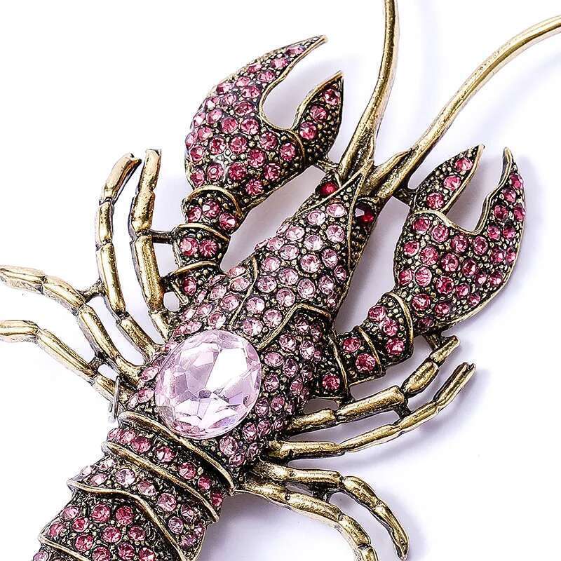Pretty Pink Lobster Art Nouveau Brooch Pin Rhinestone Crystal Party Corsage