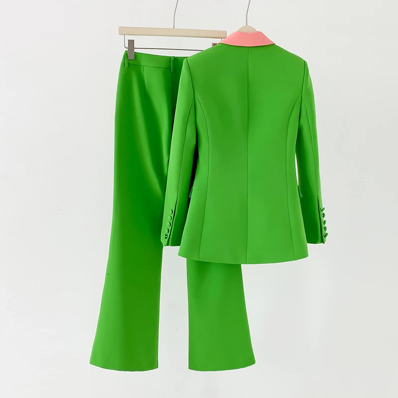 Womens Grass Green Pants set ultrathin Pantsjacket formal business jacket twopiece 250418
