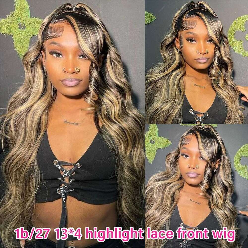1B/27 Body Wave 13X4 Lace Frontal Highlight Wig Brazilian 200 Density 30 Inch Ombre Blonde Colored Human Hair Wigs
