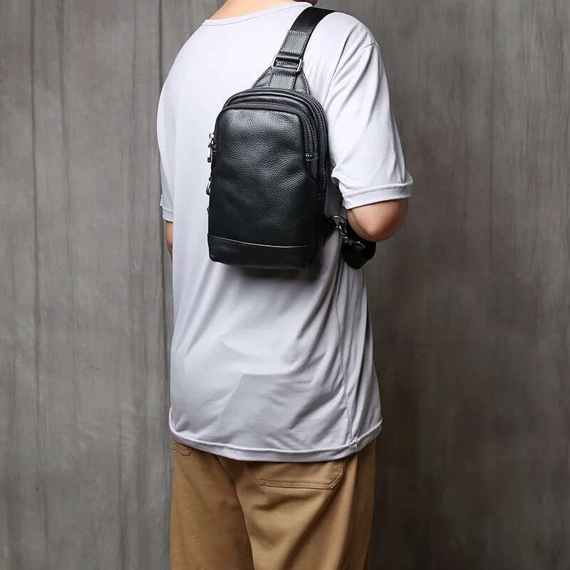 NZPJ Genuine Leather Chest Casual Crossbody Top Layer Cowhide Men's Tablet Computer Bag Trendy Backpack