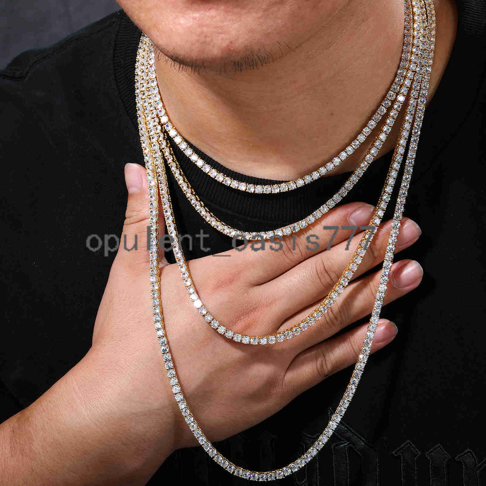 Wholesale Hip Hop Jewelry Fashion Iced Out 18K Gold Silver Plated Brass moissanite Diamond Tennis Chain moissanite Necklace for Men Women