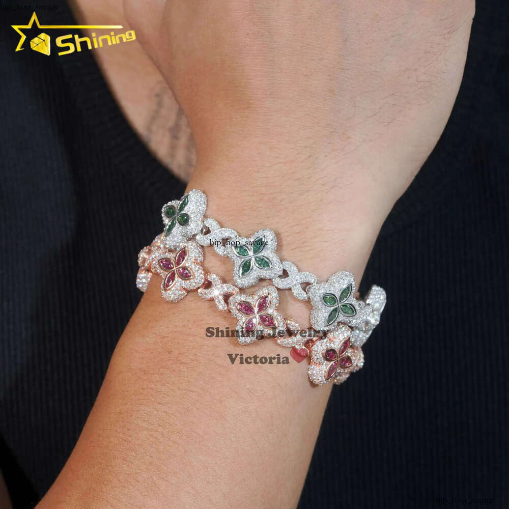 Cheapest Price Custom Iced Out Luxury Rapper Men Jewelry Hip Hop VVS1 Moissanite Diamond Clover Cuban Bracelet a2