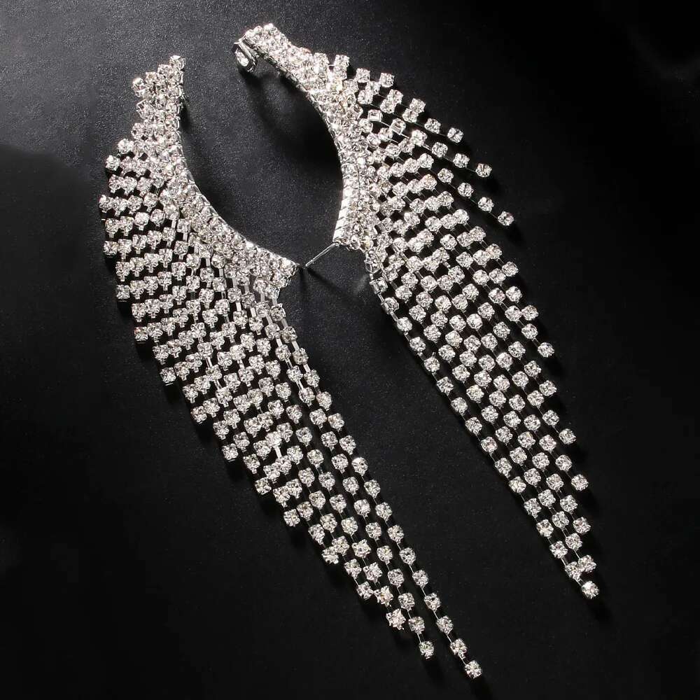 Stonefnas Long Tassel Clip Earrings No Piercing For Women Rhinestone Ear Cuff Unusual 2024 Trend New Women's Jewelry