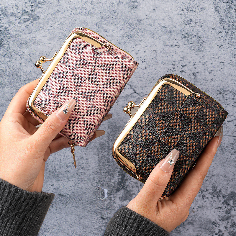 2025 New Diamond Bag Women's Printed Short Clip Coin Purse Joker Female Student Coin Purse