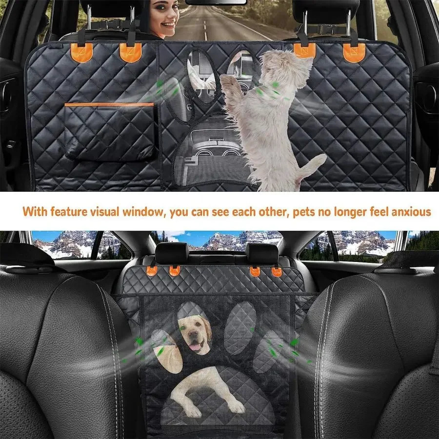 100% waterproof dog car seat cover for rear seats with visual mesh window and side zipper car seat protection 250427