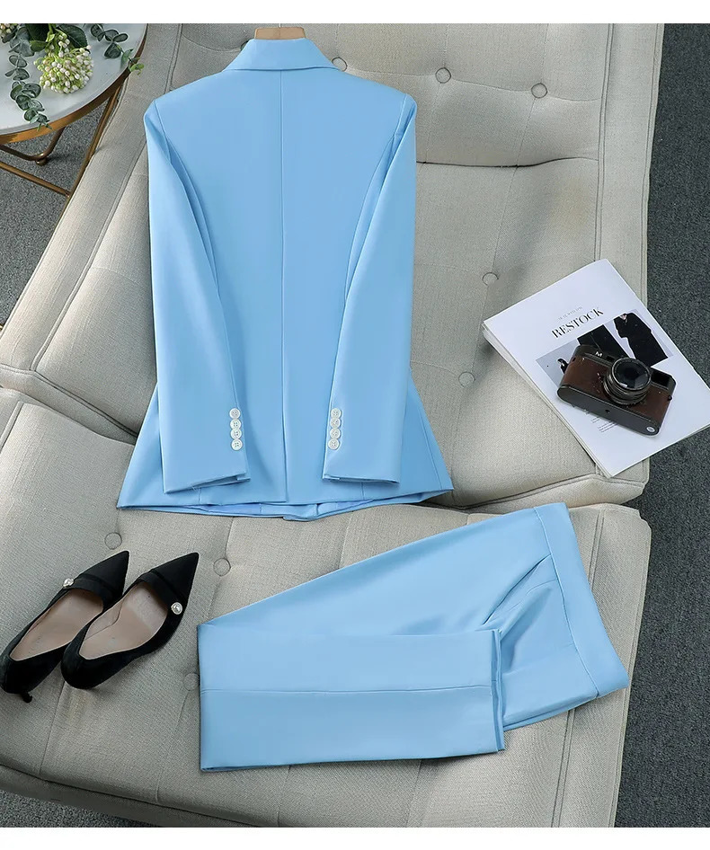 Pink womens suit jacket casual office pants set single chest 2piece graduation wedding dress 250530