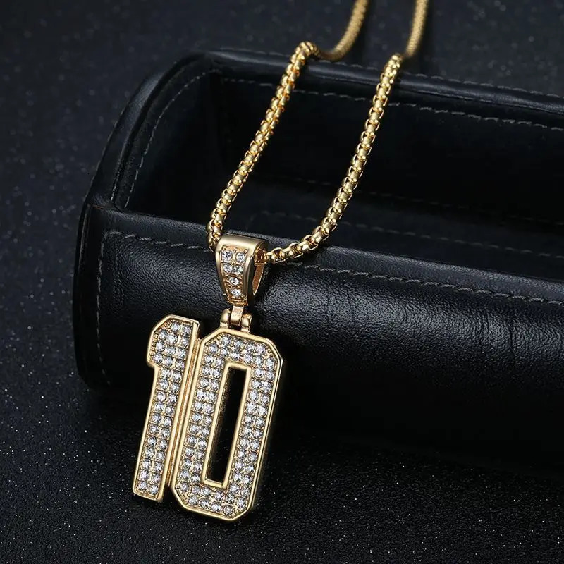 Megin D Stainless Steel Hip Hop Punk Iced Out Number 10 Pendant Collar Chains Necklace for Men Women Gift Fashion Jewel 250428