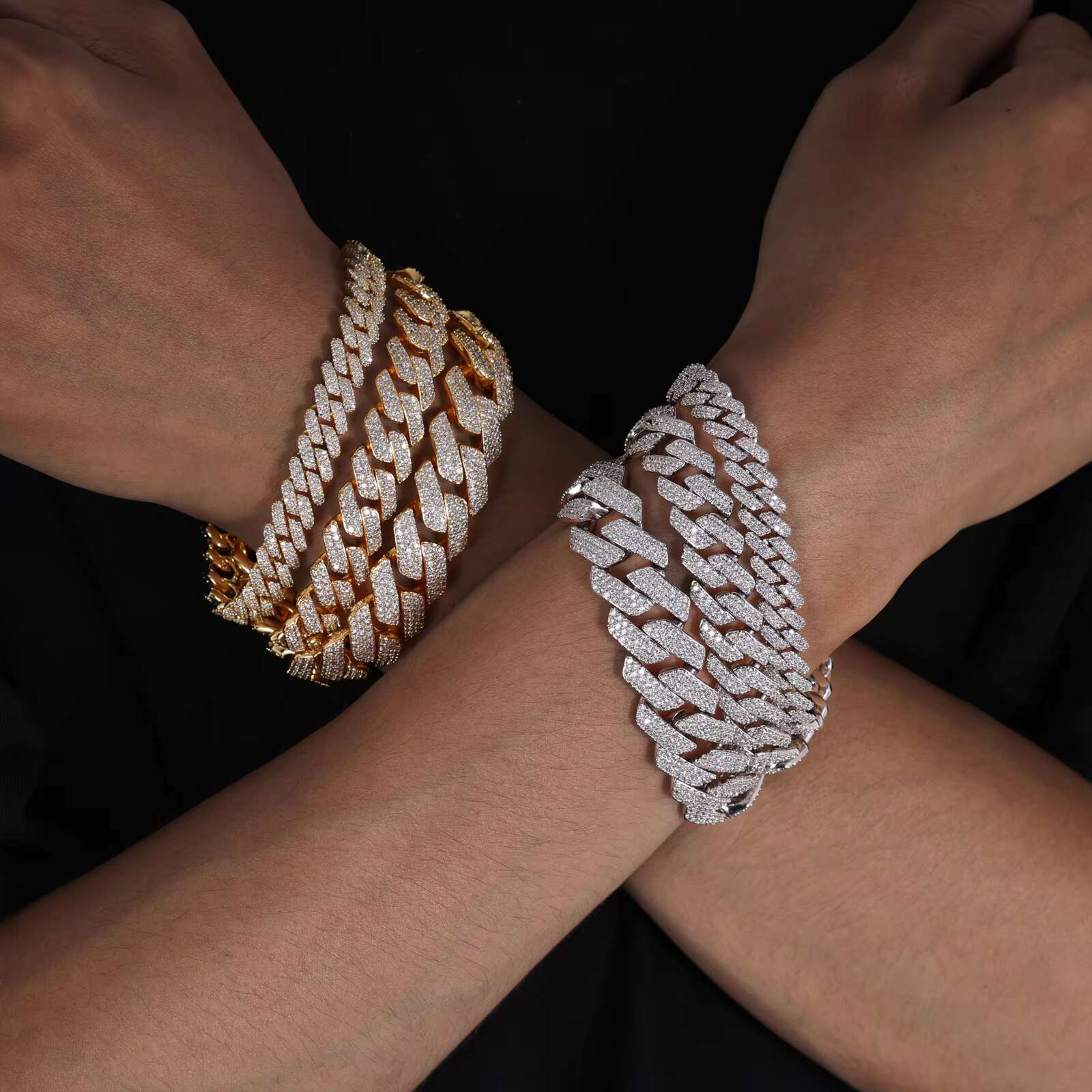 6-18mm Solid 925 Sterling Silver Hip Hop Moissanite Cuban Link Chain Strand Charm Bracelets for Parties Party Gift