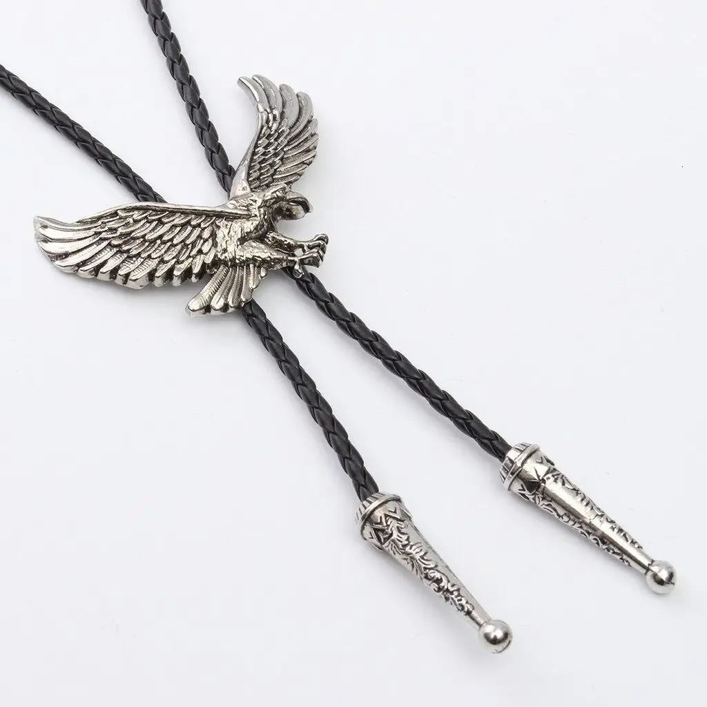 Metal eagle and leather rope Mens Tie Necklace Jewelry Western Cowboy Shirt Bolo Bow Necktie 250430