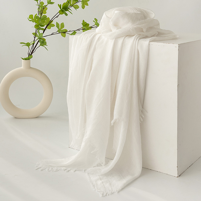 K579 Cross-border cotton and linen scarf high-end spring and summer pure color Japanese and Korean atmosphere gauze scarf sunscreen shawl simple long 