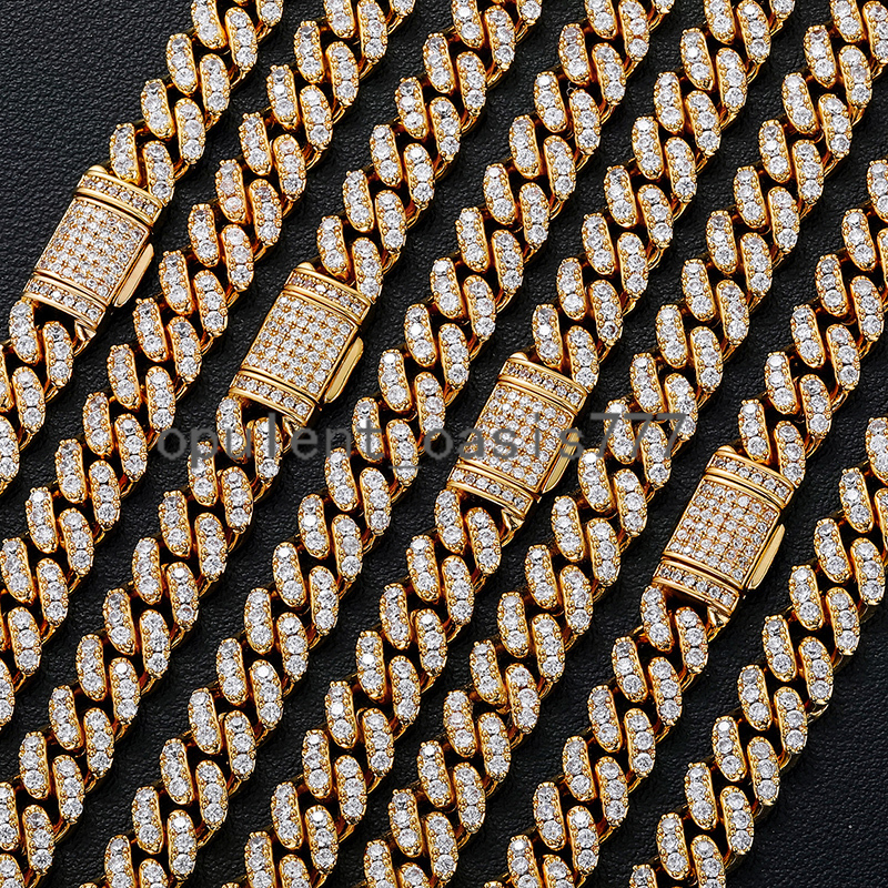 Fashion Hip Hop Jewelry 8mm Gold Plated Brass 1 Row moissanite Diamond Miami Cuban Link Chain Necklace for Men Women
