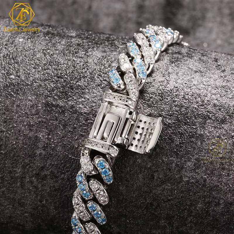 Wholesale Jewelry 8MM Gold Silver Rainbow Pink Blue VVS Moissanite Diamond Cuban Chain Miami Cuban Chain