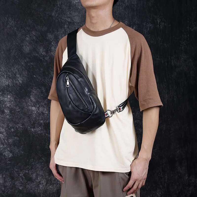Leather Men's Chest New Fashion Single Shoulder Top Layer Cowhide Student Casual Trend Crossbody Bag