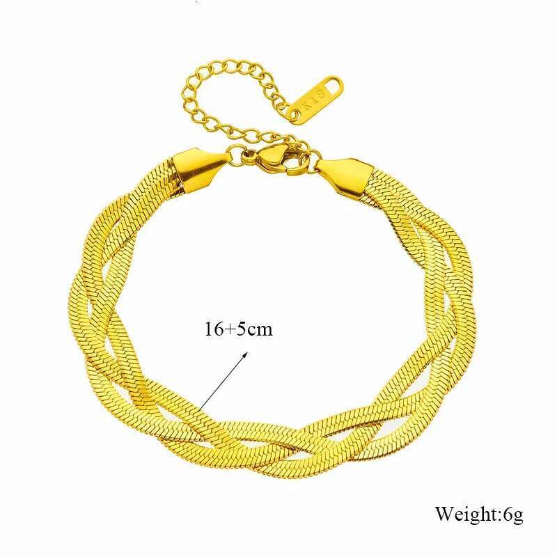 HONGTONG 316L Stainless Steel 3In1 Crossover Snake Chain Necklace Bracelets For Women Girl New Fashion Waterproof Jewelry Set