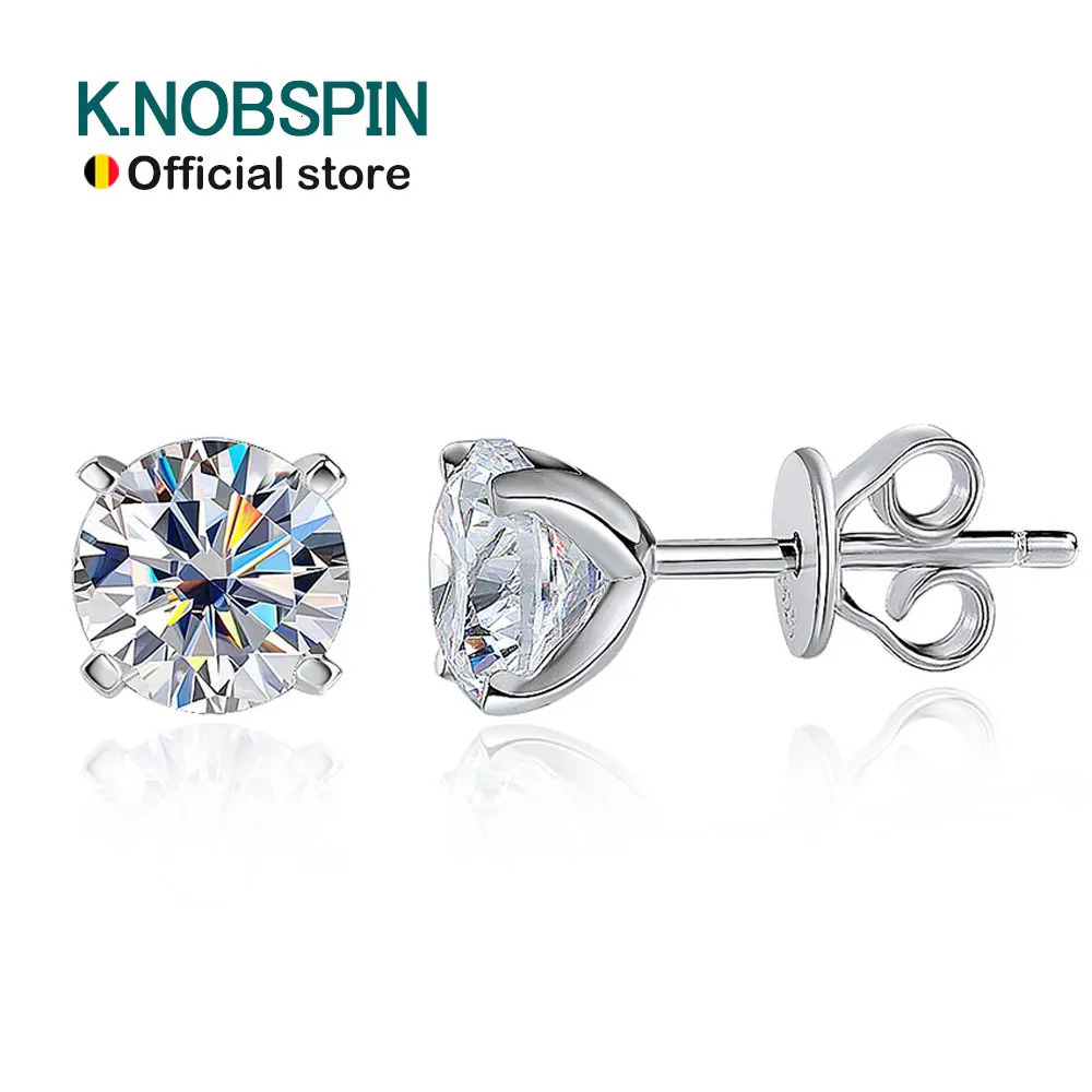 KNOBSPIN Earring 0.2-2ct D VVS1 GRA Certified Lab Diamond 4 Claw s925 Sterling Silver Stud Earrings for Women Man 250420